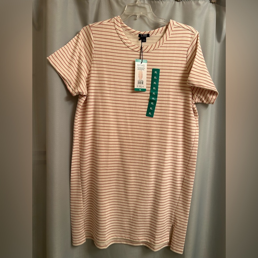 Buffalo David Bitton Striped T-Shirt DRESS - Cream and Rose Stripes